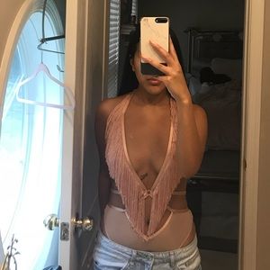NastyGal pink fringe bodysuit